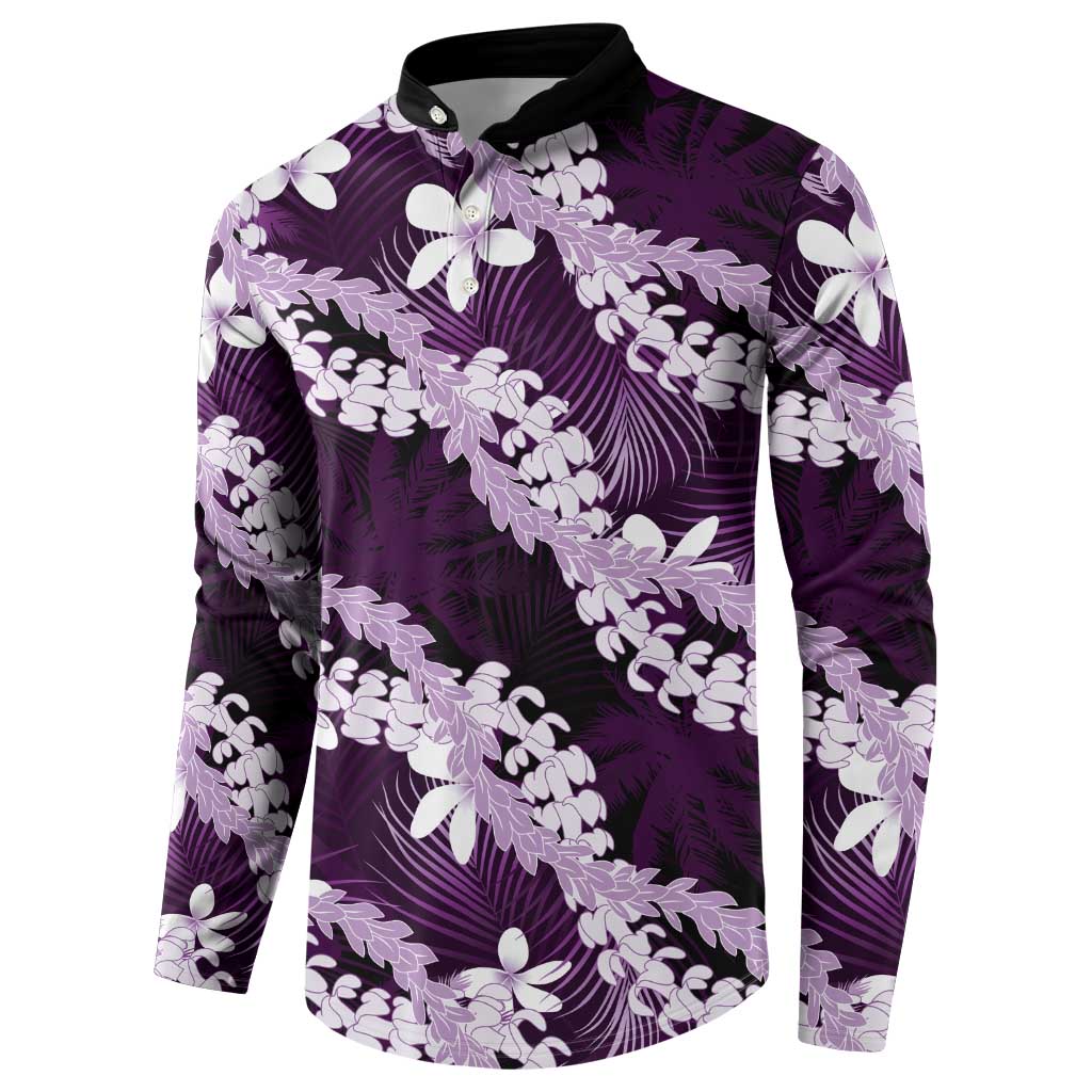 Puakenikeni Maile Lei Button Sweatshirt Frangipani Purple Tropical Leaves LT01 - Polynesian Pride