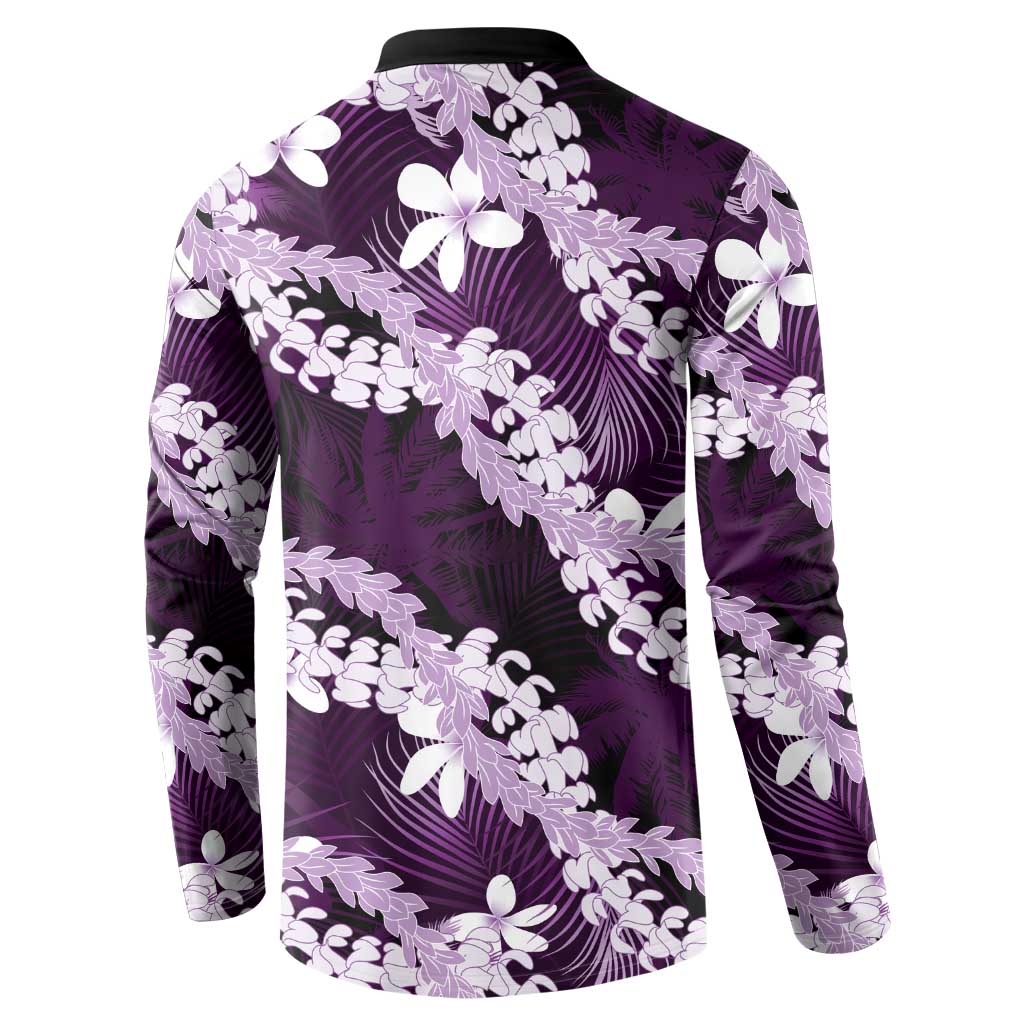Puakenikeni Maile Lei Button Sweatshirt Frangipani Purple Tropical Leaves LT01 - Polynesian Pride
