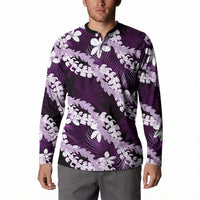 Puakenikeni Maile Lei Button Sweatshirt Frangipani Purple Tropical Leaves LT01 - Polynesian Pride