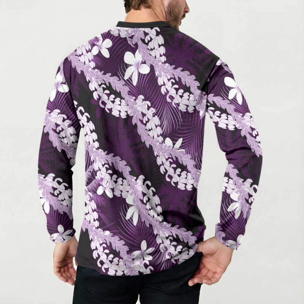 Puakenikeni Maile Lei Button Sweatshirt Frangipani Purple Tropical Leaves LT01 - Polynesian Pride