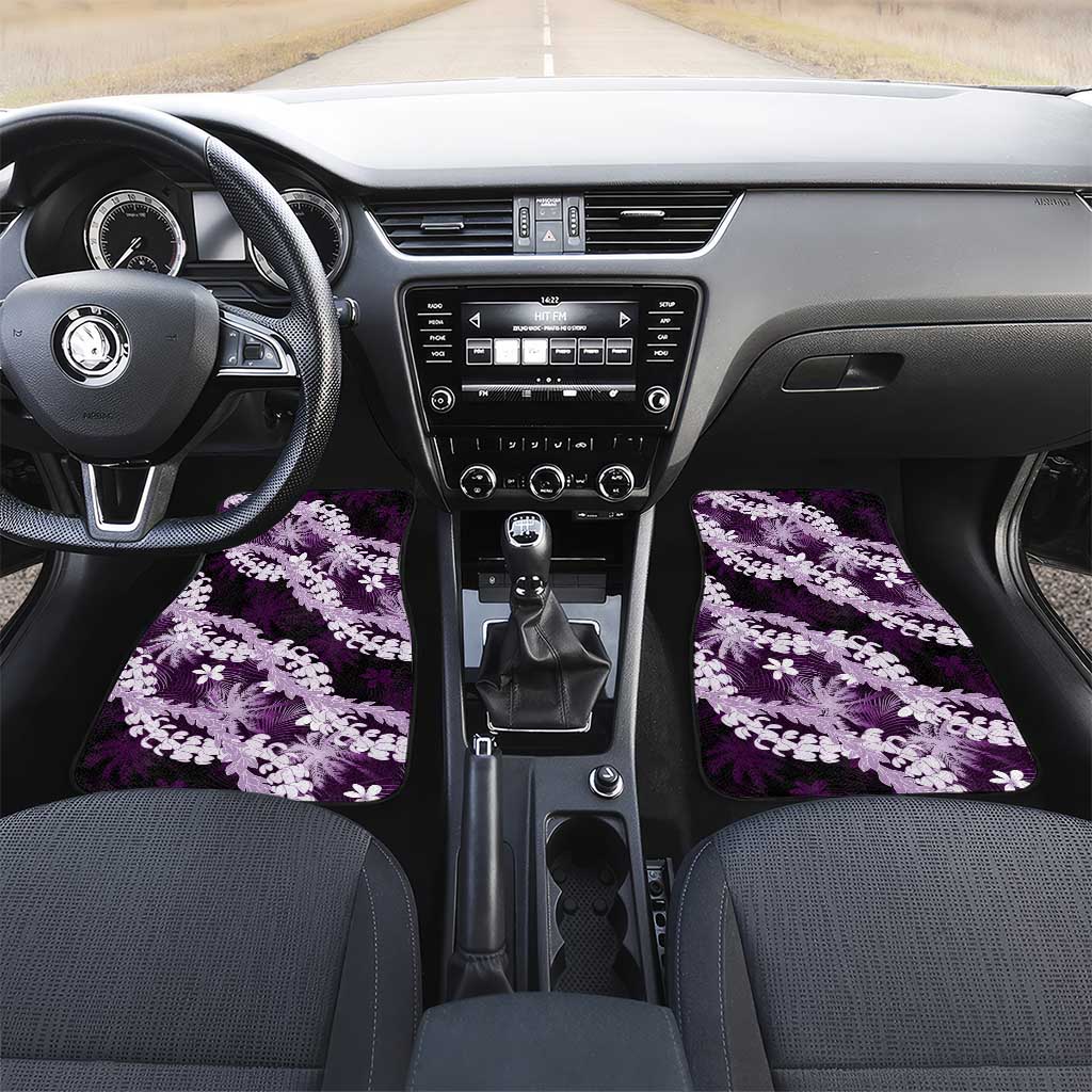 Puakenikeni Maile Lei Car Mats Frangipani Purple Tropical Leaves LT01 Set 2pcs - Front Purple - Polynesian Pride
