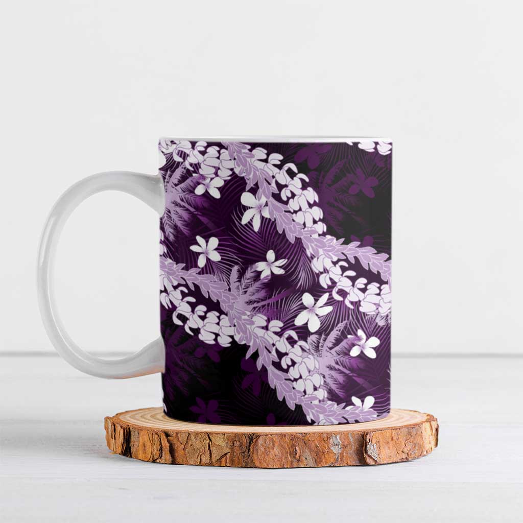 Puakenikeni Maile Lei Ceramic Mug Frangipani Purple Tropical Leaves LT01 Purple - Polynesian Pride