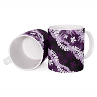 Puakenikeni Maile Lei Ceramic Mug Frangipani Purple Tropical Leaves LT01 - Polynesian Pride