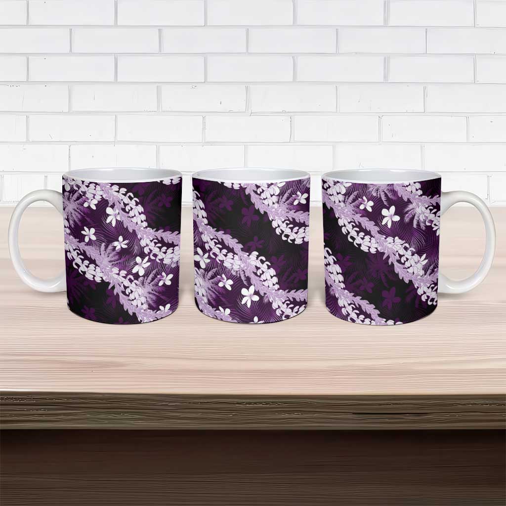Puakenikeni Maile Lei Ceramic Mug Frangipani Purple Tropical Leaves LT01 - Polynesian Pride