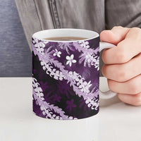 Puakenikeni Maile Lei Ceramic Mug Frangipani Purple Tropical Leaves LT01 - Polynesian Pride