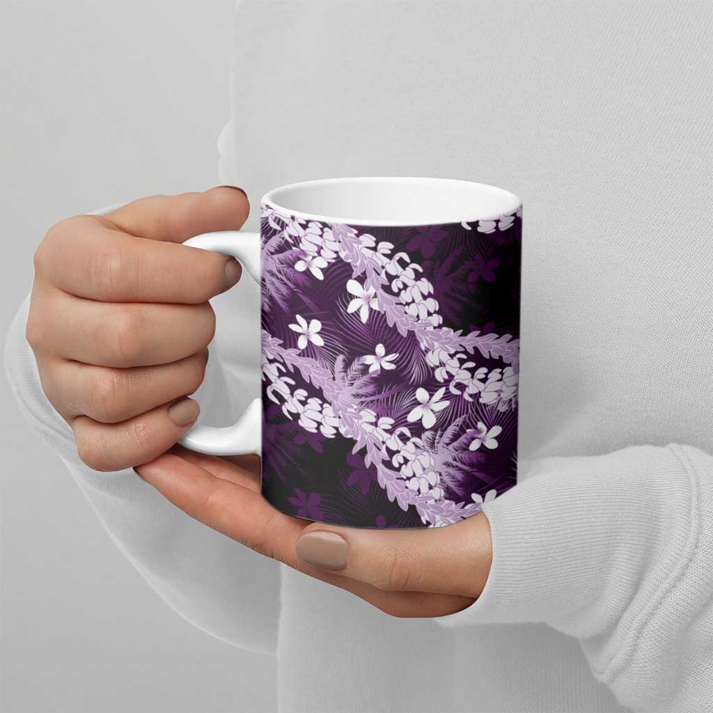 Puakenikeni Maile Lei Ceramic Mug Frangipani Purple Tropical Leaves LT01 - Polynesian Pride