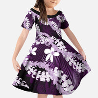 Puakenikeni Maile Lei Family Matching Mermaid Dress and Hawaiian Shirt Frangipani Purple Tropical Leaves