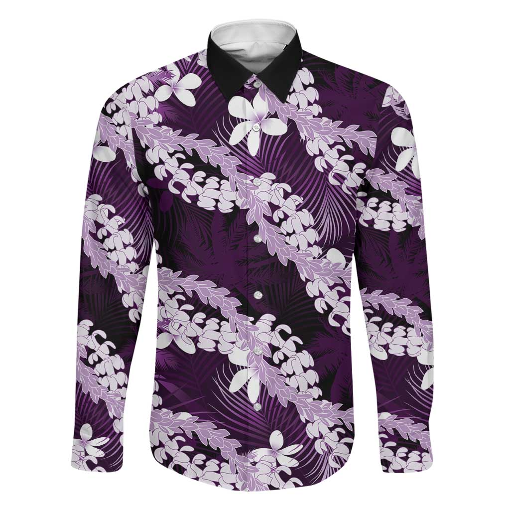 Puakenikeni Maile Lei Family Matching Mermaid Dress and Hawaiian Shirt Frangipani Purple Tropical Leaves