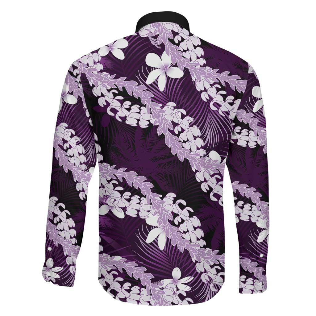 Puakenikeni Maile Lei Family Matching Mermaid Dress and Hawaiian Shirt Frangipani Purple Tropical Leaves
