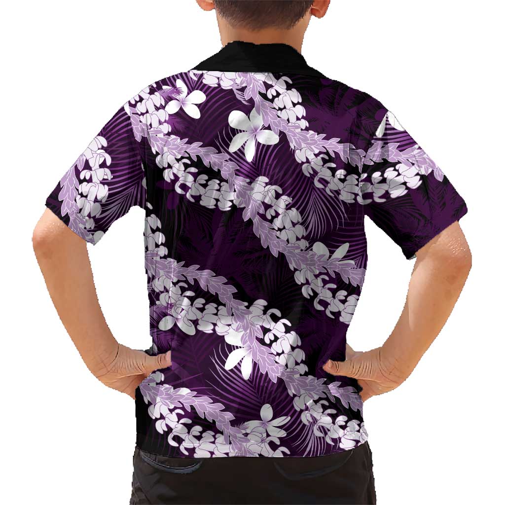 Puakenikeni Maile Lei Family Matching Summer Maxi Dress and Hawaiian Shirt Frangipani Purple Tropical Leaves