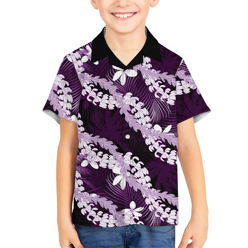Puakenikeni Maile Lei Family Matching Summer Maxi Dress and Hawaiian Shirt Frangipani Purple Tropical Leaves