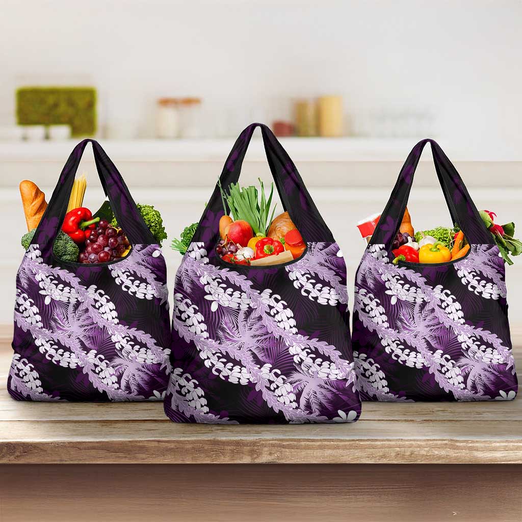 Puakenikeni Maile Lei Grocery Bag Frangipani Purple Tropical Leaves LT01 3-pack One Size Purple - Polynesian Pride