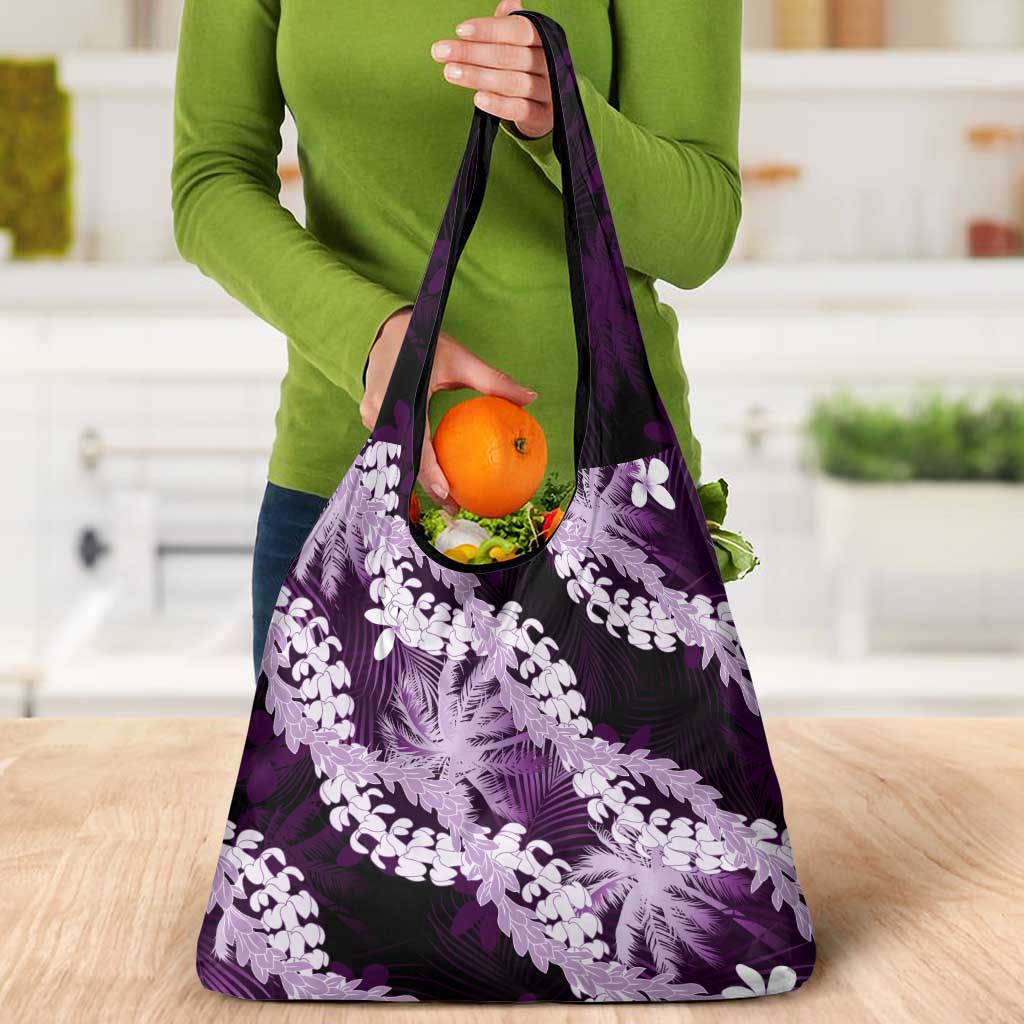 Puakenikeni Maile Lei Grocery Bag Frangipani Purple Tropical Leaves LT01 - Polynesian Pride