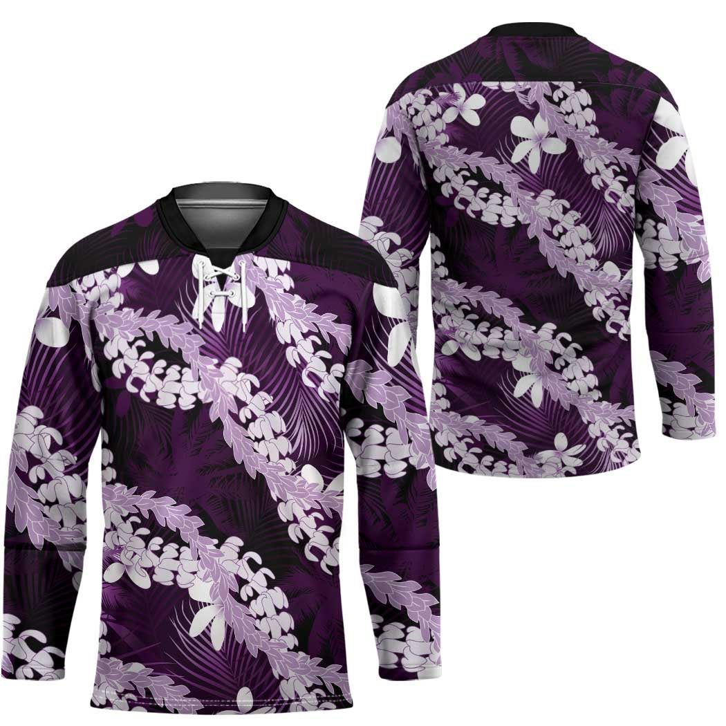 Puakenikeni Maile Lei Hockey Jersey Frangipani Purple Tropical Leaves LT01 - Polynesian Pride