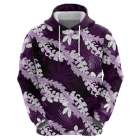 Puakenikeni Maile Lei Hoodie Frangipani Purple Tropical Leaves