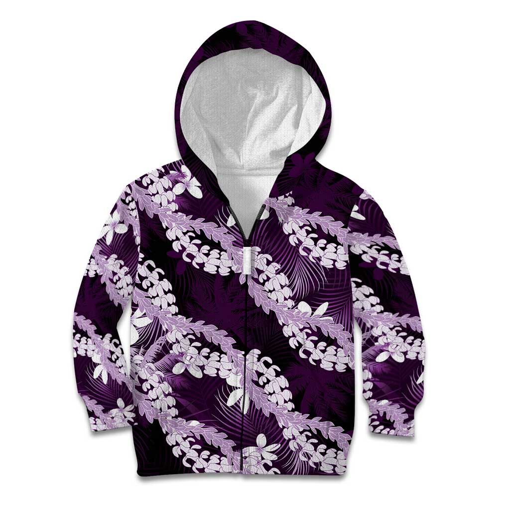 Puakenikeni Maile Lei Kid Hoodie Frangipani Purple Tropical Leaves LT01 Zip Hoodie Purple - Polynesian Pride