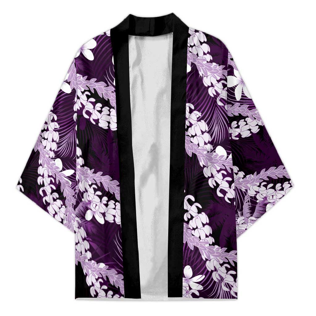 Puakenikeni Maile Lei Kimono Frangipani Purple Tropical Leaves LT01 Unisex Purple - Polynesian Pride