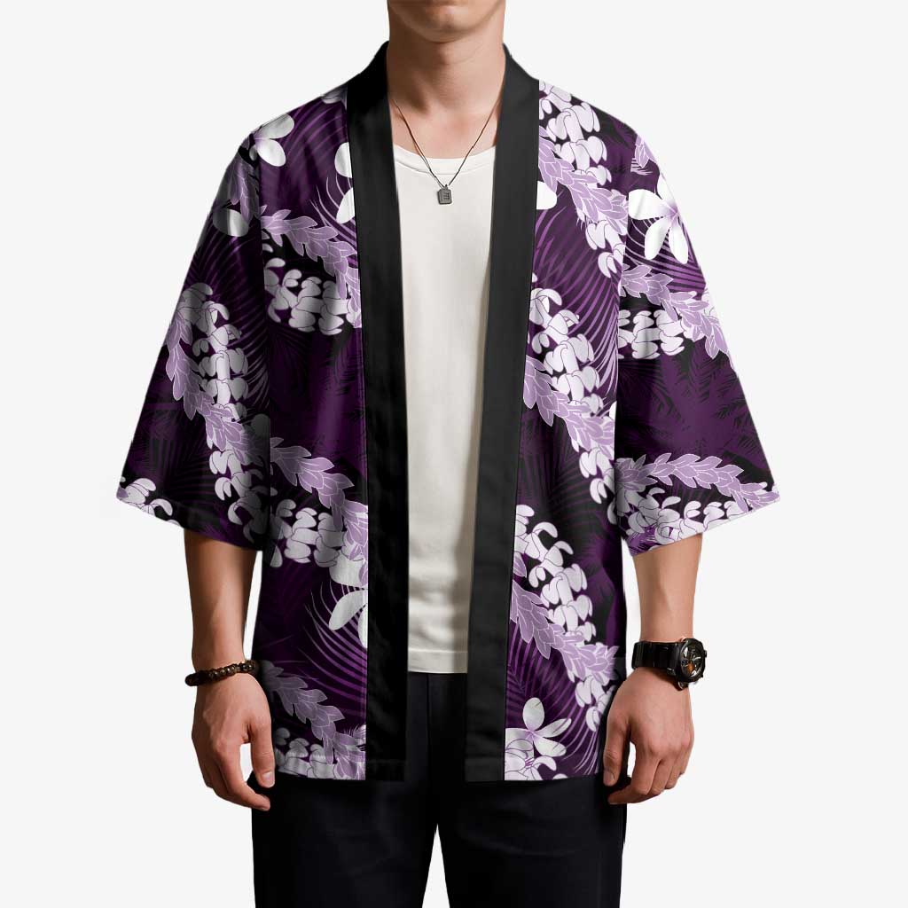 Puakenikeni Maile Lei Kimono Frangipani Purple Tropical Leaves LT01 - Polynesian Pride