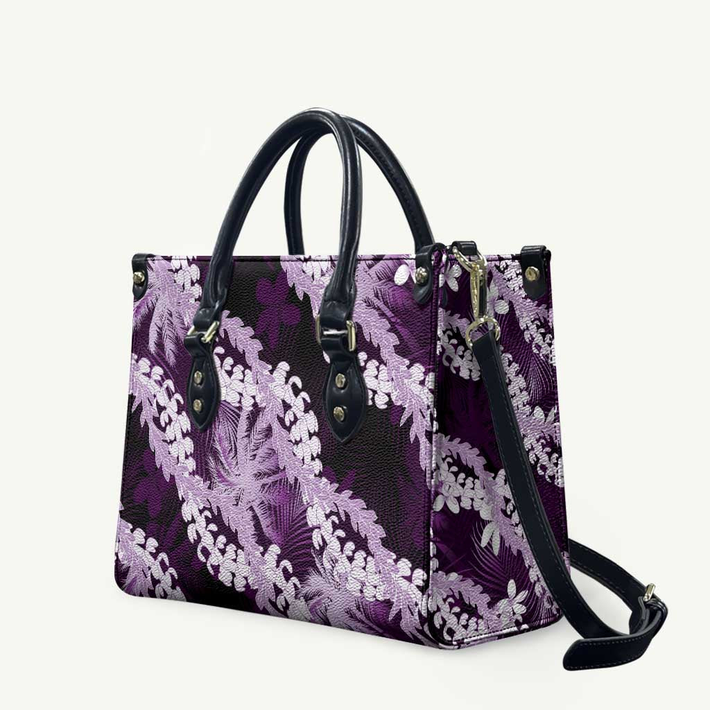 Puakenikeni Maile Lei Leather Bag Frangipani Purple Tropical Leaves LT01 Purple - Polynesian Pride