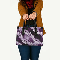 Puakenikeni Maile Lei Leather Bag Frangipani Purple Tropical Leaves LT01 - Polynesian Pride