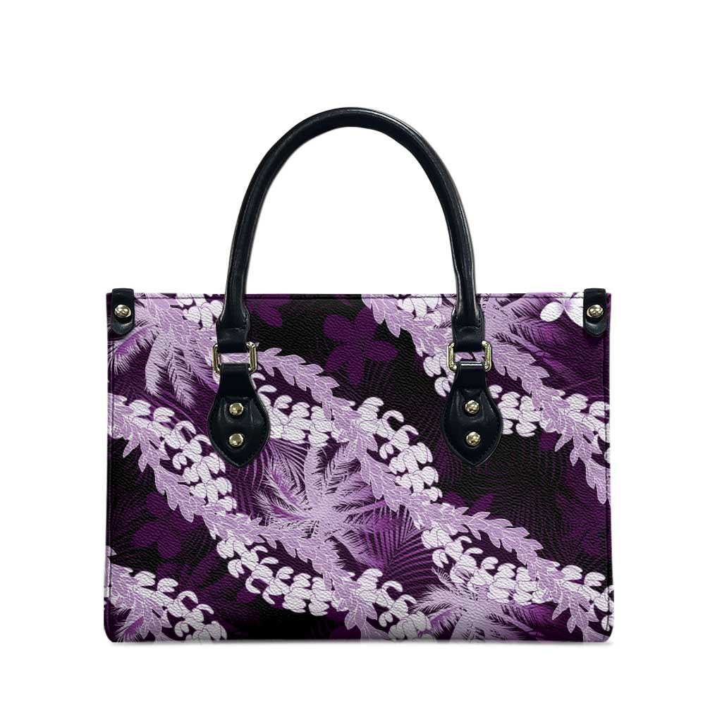 Puakenikeni Maile Lei Leather Bag Frangipani Purple Tropical Leaves LT01 - Polynesian Pride