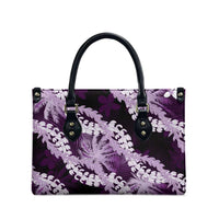 Puakenikeni Maile Lei Leather Bag Frangipani Purple Tropical Leaves LT01 - Polynesian Pride
