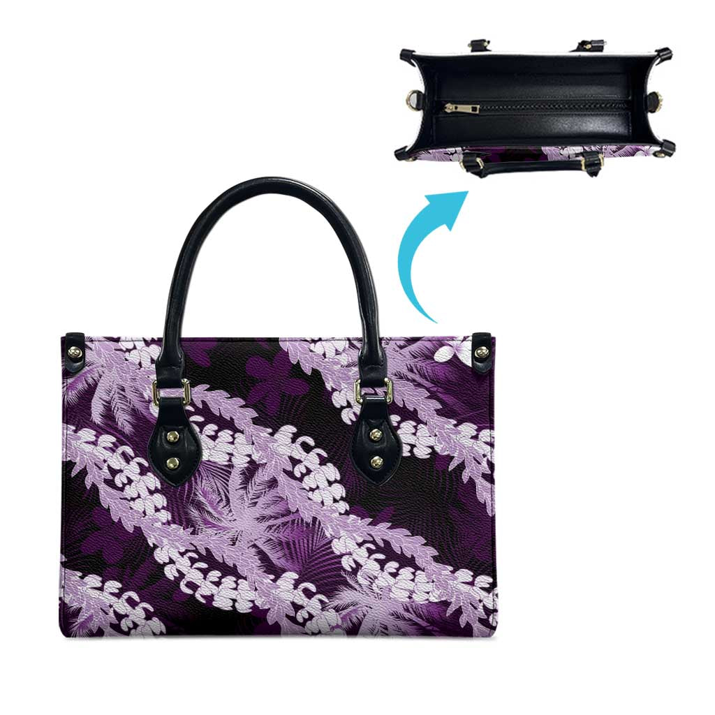 Puakenikeni Maile Lei Leather Bag Frangipani Purple Tropical Leaves LT01 - Polynesian Pride