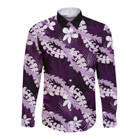 Puakenikeni Maile Lei Long Sleeve Button Shirt Frangipani Purple Tropical Leaves LT01 Unisex Purple - Polynesian Pride