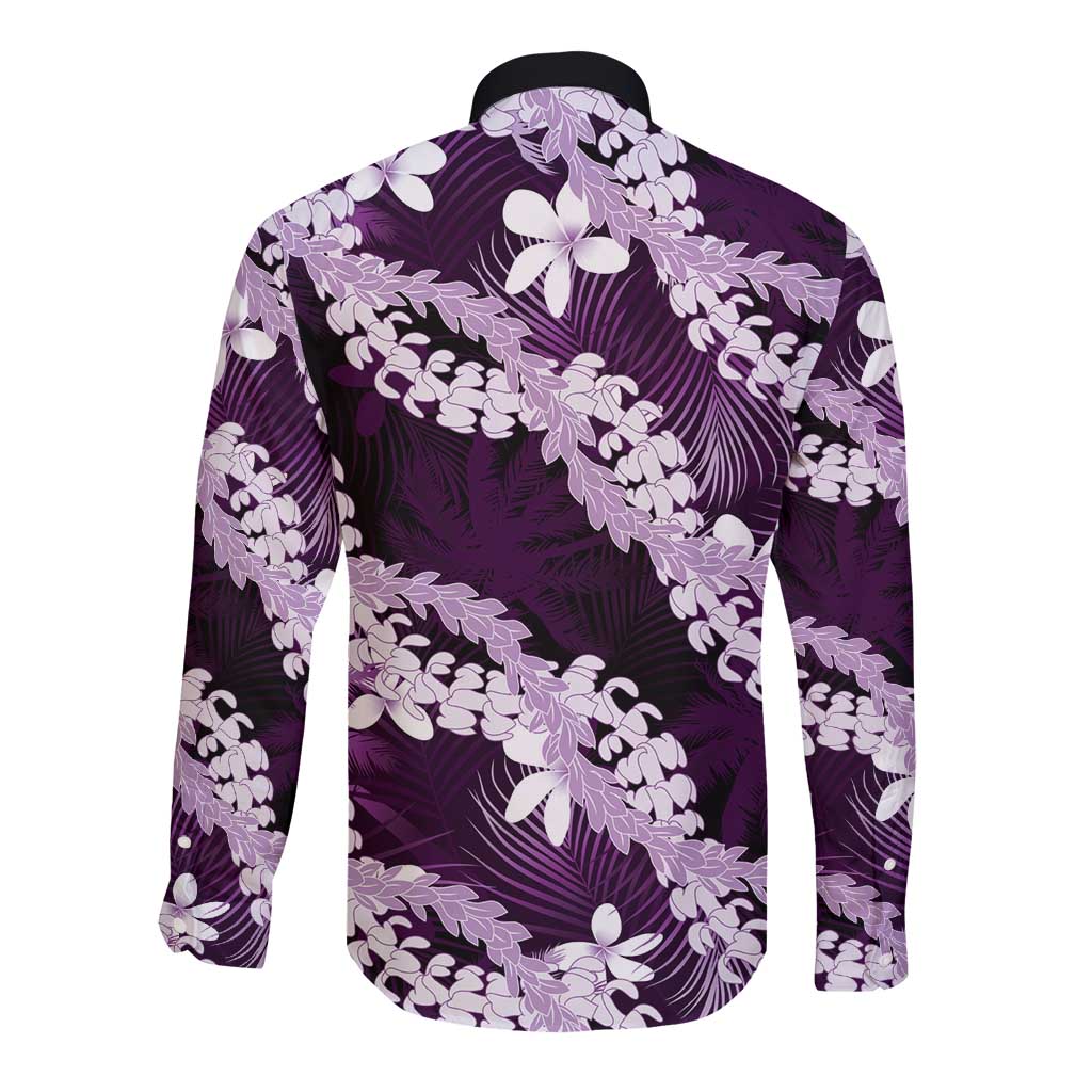 Puakenikeni Maile Lei Long Sleeve Button Shirt Frangipani Purple Tropical Leaves LT01 - Polynesian Pride