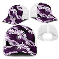 Puakenikeni Maile Lei Mesh Trucker Cap Frangipani Purple Tropical Leaves LT01 - Polynesian Pride