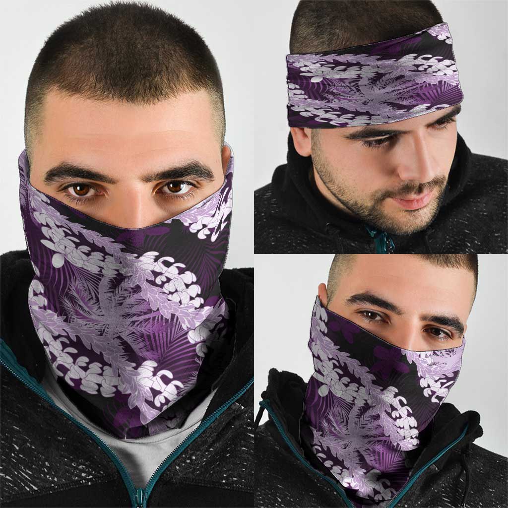 Puakenikeni Maile Lei Neck Gaiter Frangipani Purple Tropical Leaves LT01 - Polynesian Pride