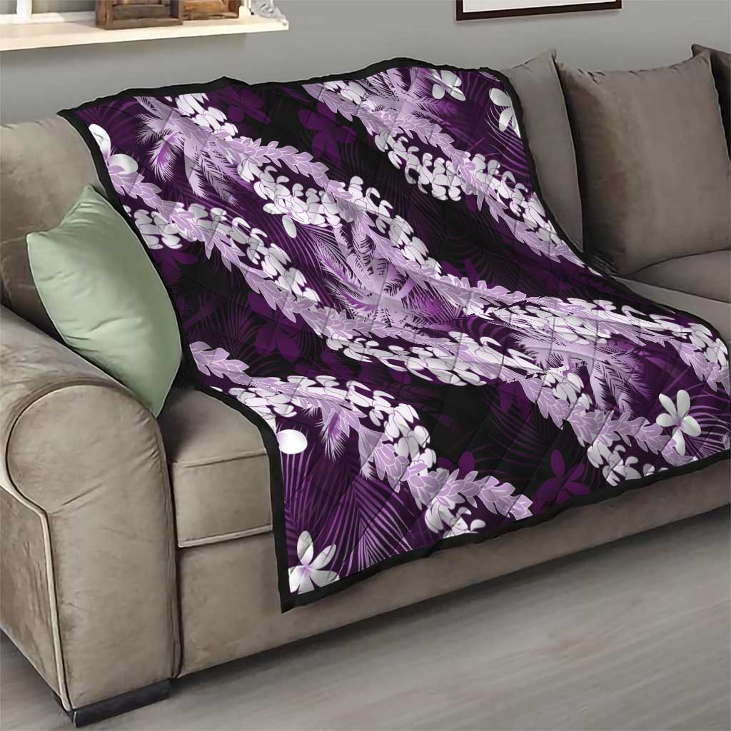 Puakenikeni Maile Lei Quilt Frangipani Purple Tropical Leaves LT01 - Polynesian Pride