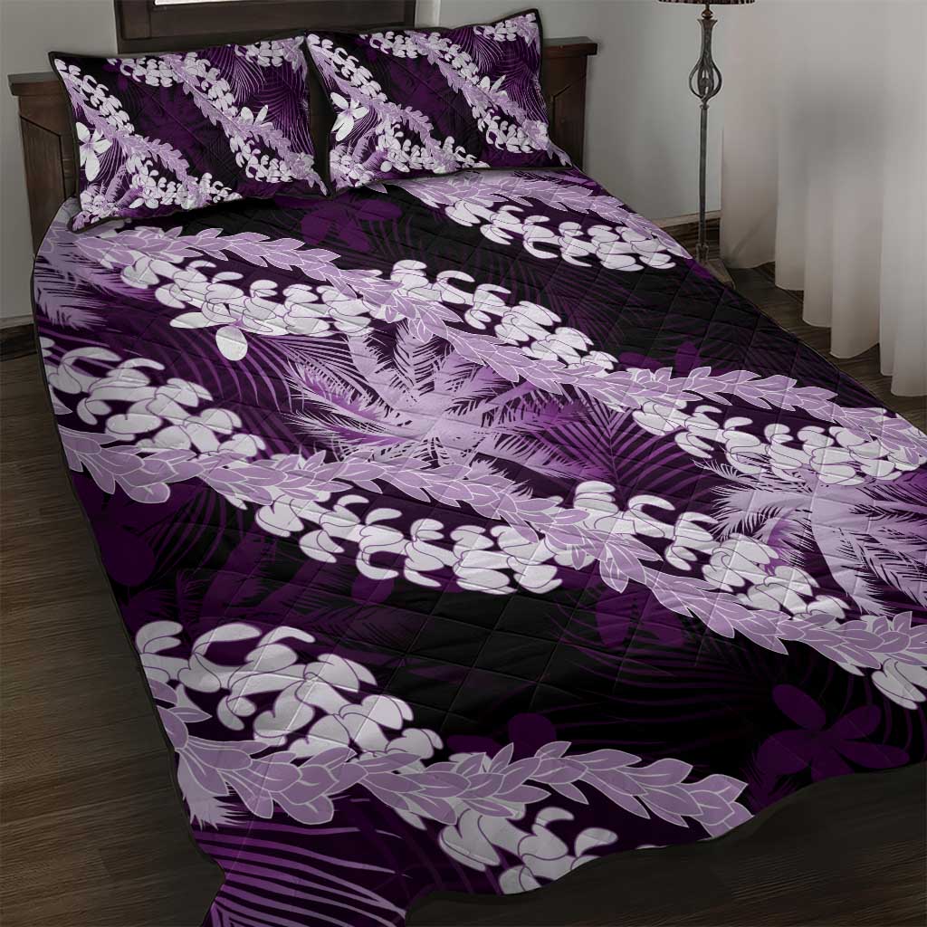 Puakenikeni Maile Lei Quilt Bed Set Frangipani Purple Tropical Leaves LT01 Purple - Polynesian Pride