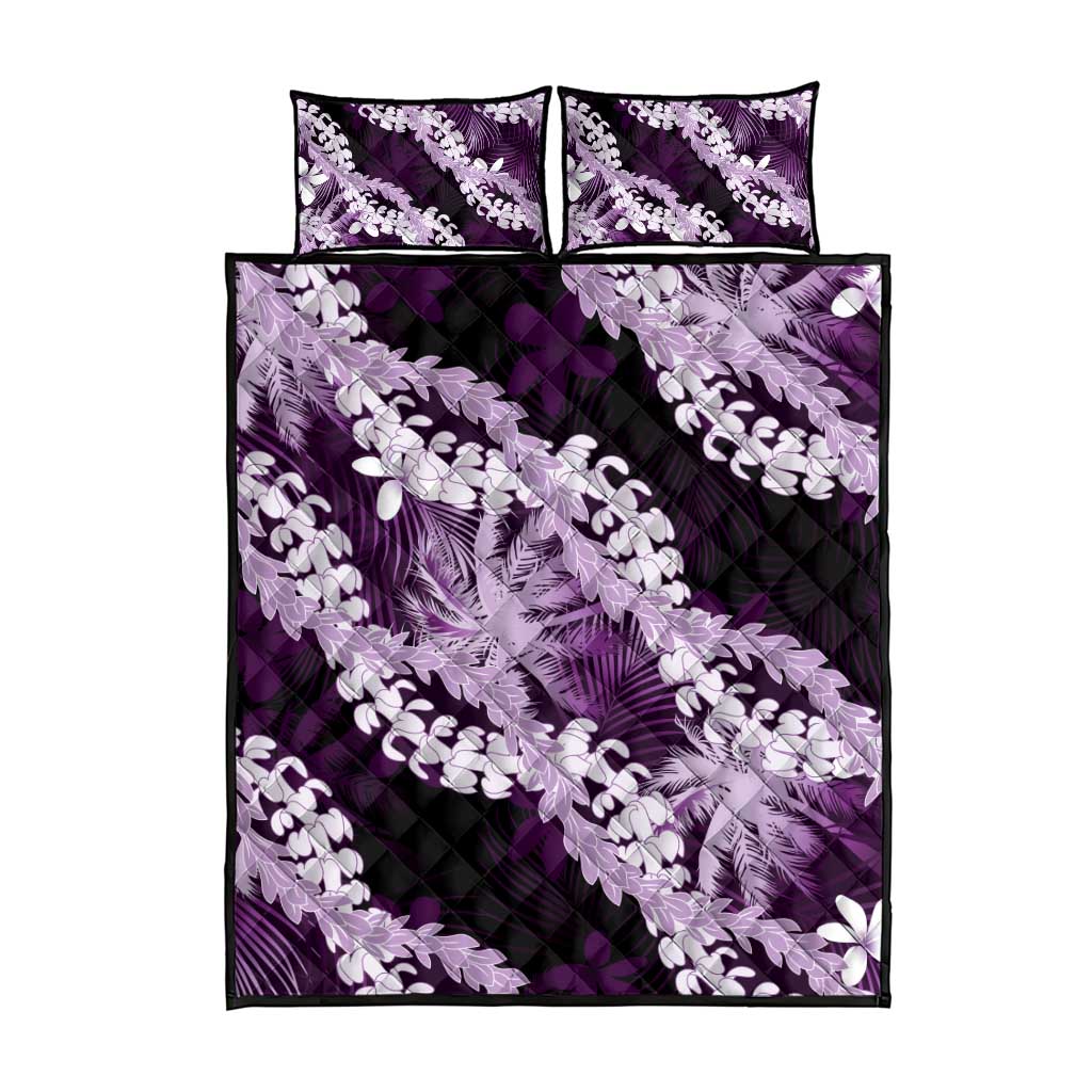 Puakenikeni Maile Lei Quilt Bed Set Frangipani Purple Tropical Leaves LT01 - Polynesian Pride