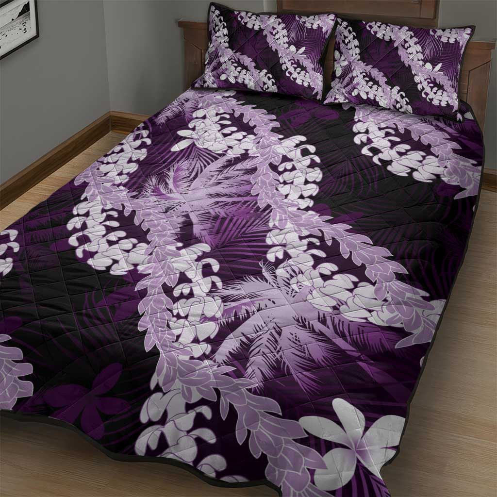 Puakenikeni Maile Lei Quilt Bed Set Frangipani Purple Tropical Leaves LT01 - Polynesian Pride