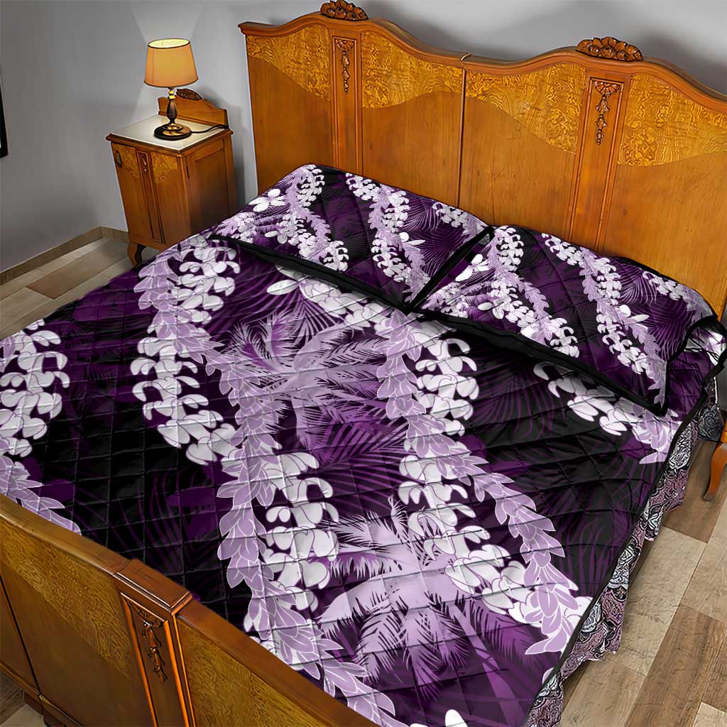 Puakenikeni Maile Lei Quilt Bed Set Frangipani Purple Tropical Leaves LT01 - Polynesian Pride