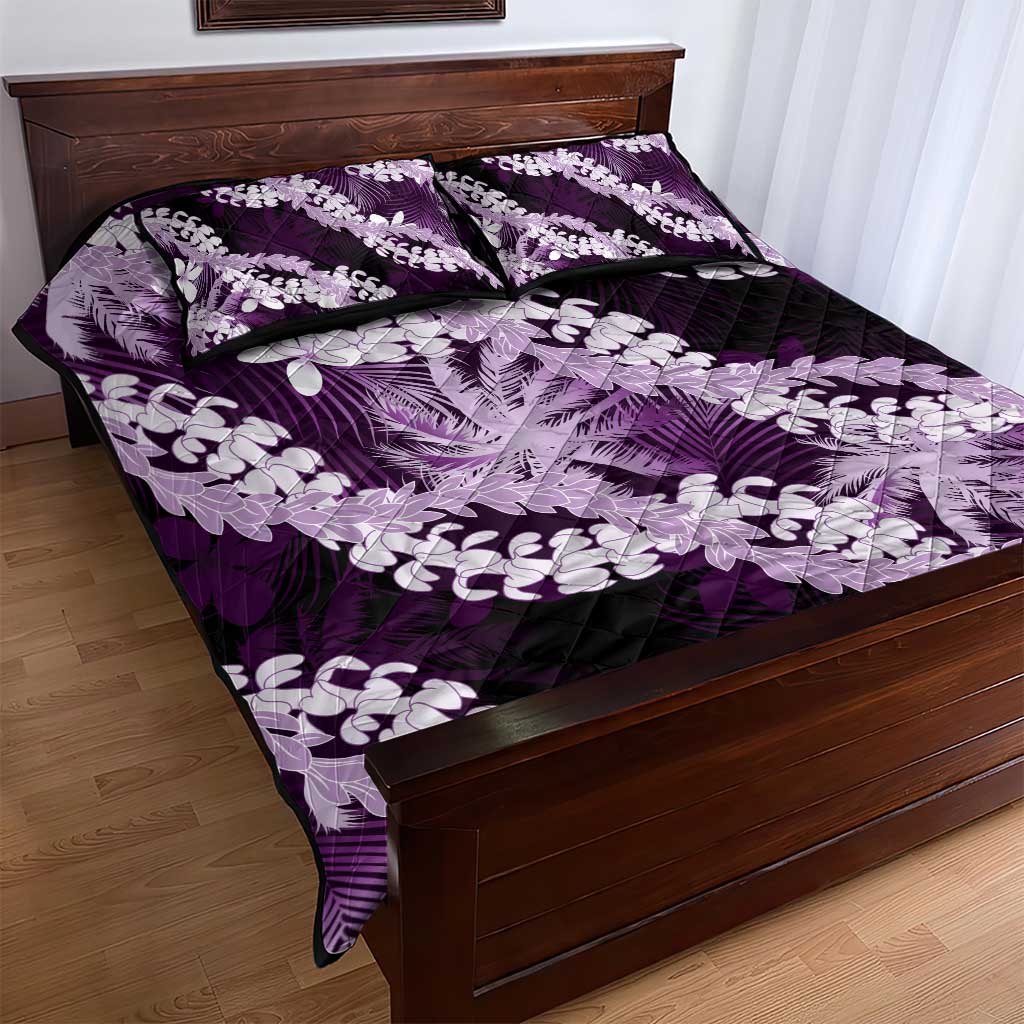 Puakenikeni Maile Lei Quilt Bed Set Frangipani Purple Tropical Leaves LT01 - Polynesian Pride