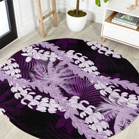 Puakenikeni Maile Lei Round Carpet Frangipani Purple Tropical Leaves LT01 Purple - Polynesian Pride