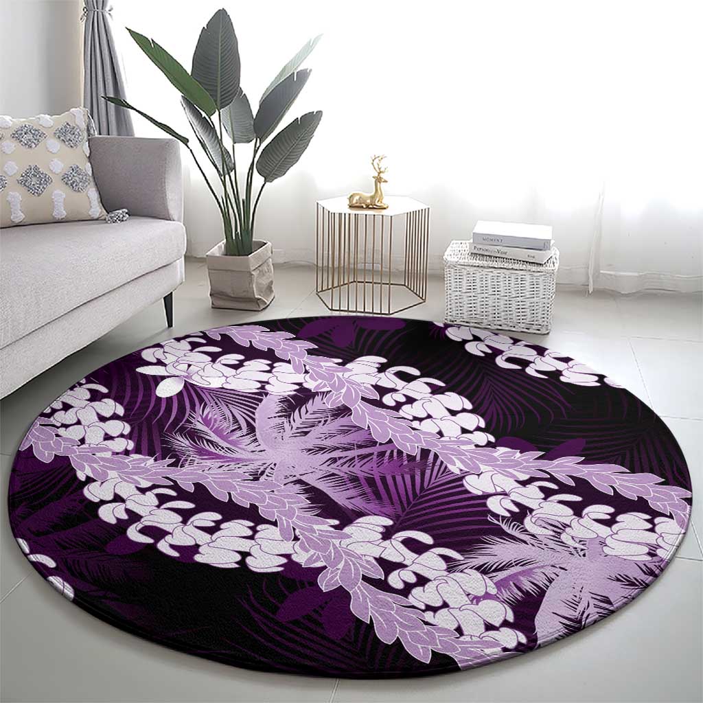Puakenikeni Maile Lei Round Carpet Frangipani Purple Tropical Leaves LT01 - Polynesian Pride