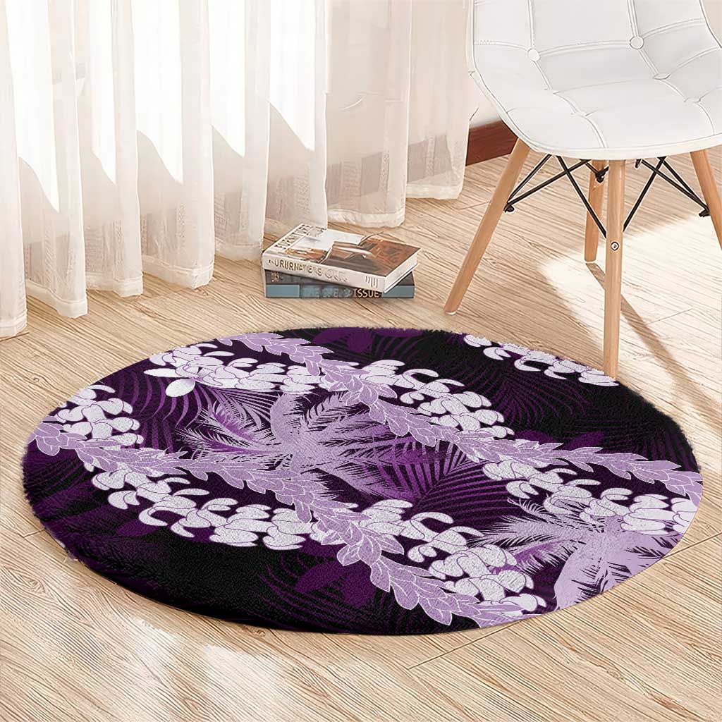 Puakenikeni Maile Lei Round Carpet Frangipani Purple Tropical Leaves LT01 - Polynesian Pride
