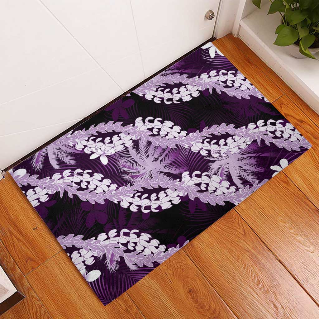 Puakenikeni Maile Lei Rubber Doormat Frangipani Purple Tropical Leaves LT01 - Polynesian Pride