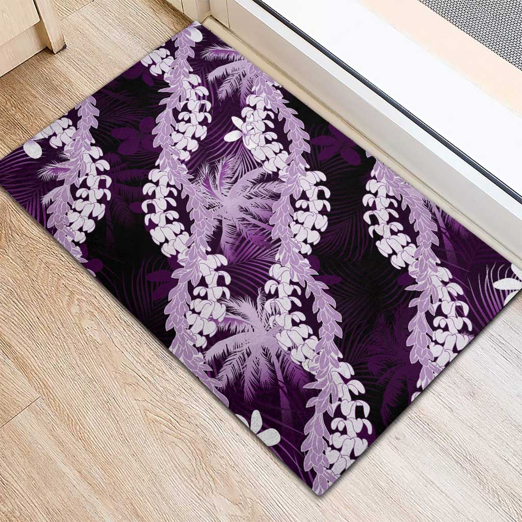 Puakenikeni Maile Lei Rubber Doormat Frangipani Purple Tropical Leaves LT01 - Polynesian Pride