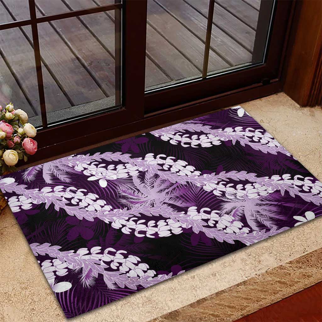 Puakenikeni Maile Lei Rubber Doormat Frangipani Purple Tropical Leaves LT01 - Polynesian Pride