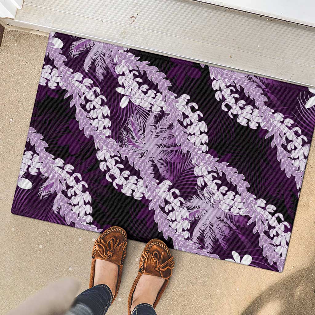 Puakenikeni Maile Lei Rubber Doormat Frangipani Purple Tropical Leaves LT01 - Polynesian Pride