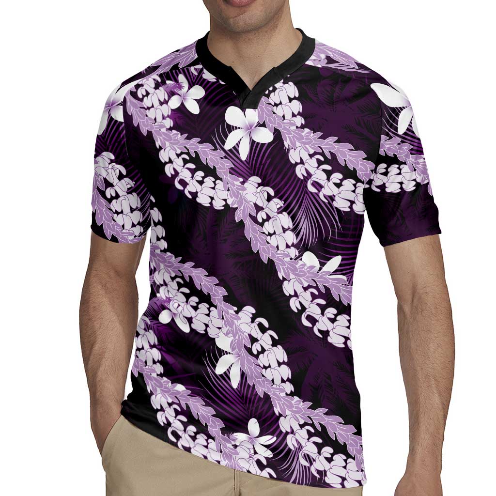 Puakenikeni Maile Lei Rugby Jersey Frangipani Purple Tropical Leaves LT01 - Polynesian Pride