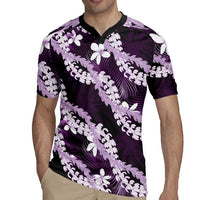 Puakenikeni Maile Lei Rugby Jersey Frangipani Purple Tropical Leaves LT01 - Polynesian Pride