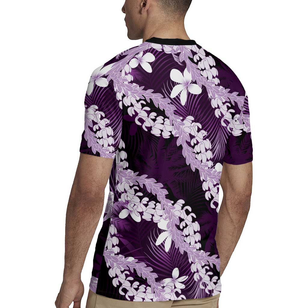 Puakenikeni Maile Lei Rugby Jersey Frangipani Purple Tropical Leaves LT01 - Polynesian Pride