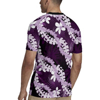 Puakenikeni Maile Lei Rugby Jersey Frangipani Purple Tropical Leaves LT01 - Polynesian Pride