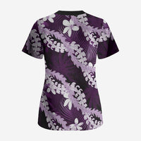 Puakenikeni Maile Lei Scrub Top Frangipani Purple Tropical Leaves LT01 - Polynesian Pride