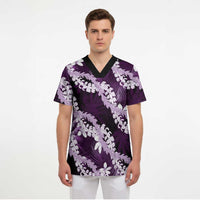 Puakenikeni Maile Lei Scrub Top Frangipani Purple Tropical Leaves LT01 - Polynesian Pride